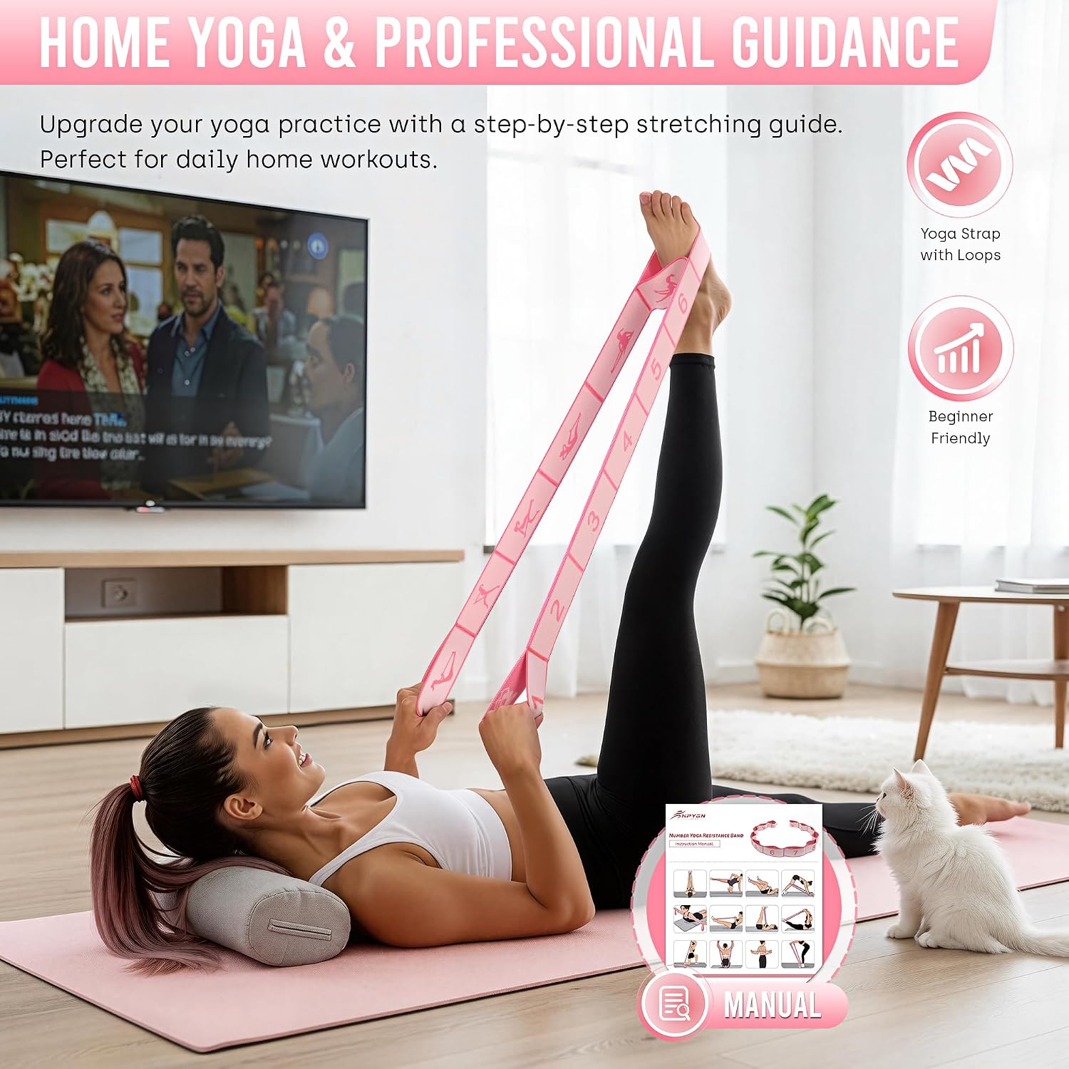 Resistance Bands, Stretch Band for Exercise, Physical Therapy, Rehab & Flexibility, Home Gym Equipment for Yoga, Pilates, Dance, Gymnastics, Number Loop Elastic Strap for Leg and Hip Stretches - Image 5