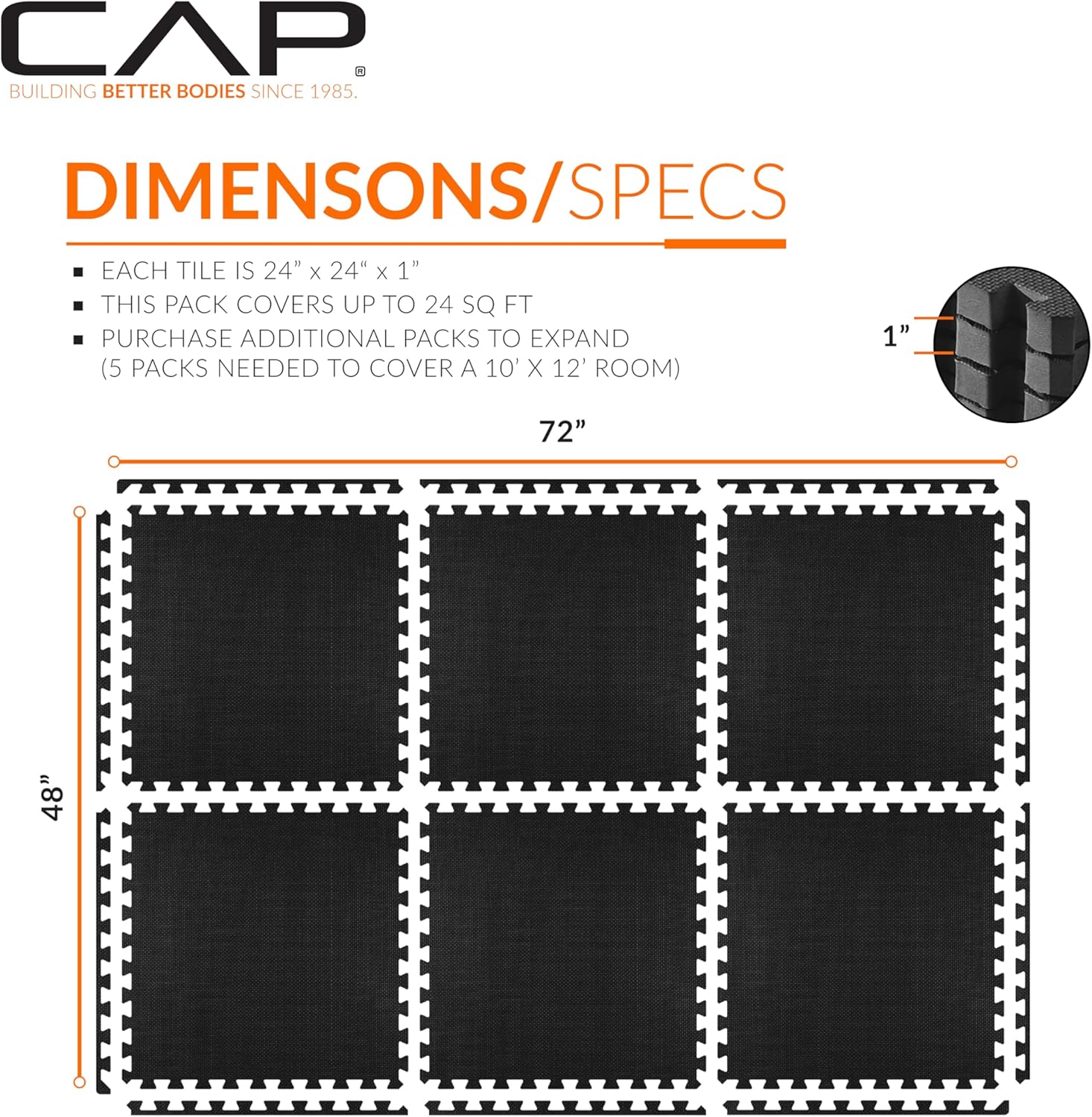 CAP Puzzle Exercise Mats | 1” Thick EVA Interlocking Foam Tiles for Home Gym Flooring | Multiple Options - Image 4