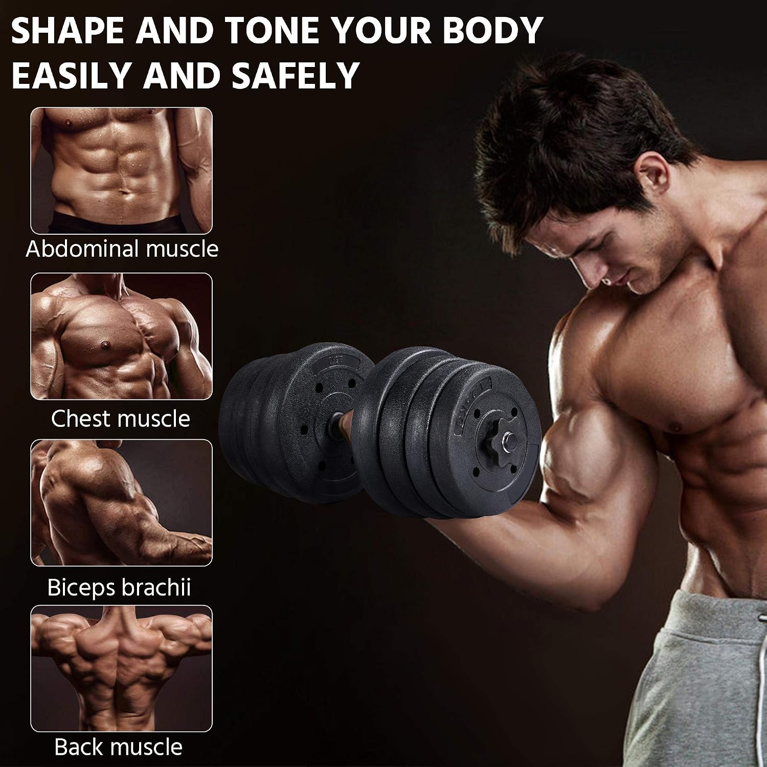Yaheetech 66LB Weight Dumbbell Set Fitness Adjustable Cap Gym/Home Barbell Plates Body Workout for Women Men Strength Training Black - Image 2