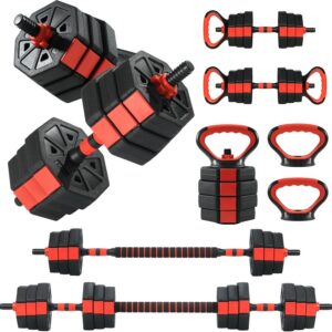GarveeLife 3-In-1 Octagonal Adjustable Dumbbell Set, 44/88LBSFree Weights Dumbbells with Anti-Slip Handle for Men & Women, Versatile Dumbbells Set of 2 with Connector, Perfect for Home Gym