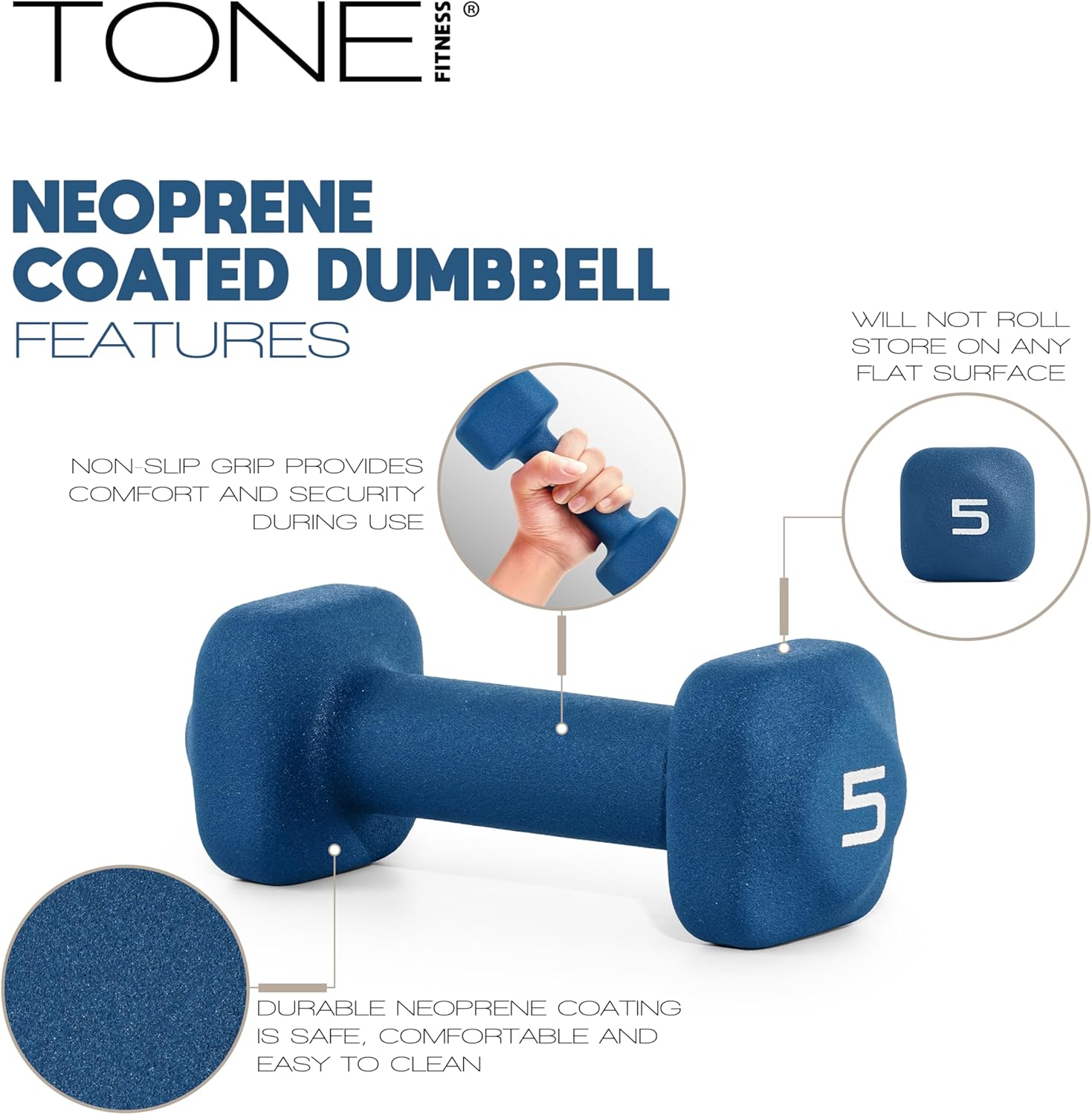 Tone Fitness Neoprene Dumbbell Set with Storage Rack – Non-Slip, Anti-Roll Hand Weights for Home Gym Workouts | 20 lb, 32 lb, 50 lb, 60 lb & 100 lb Options - Image 4