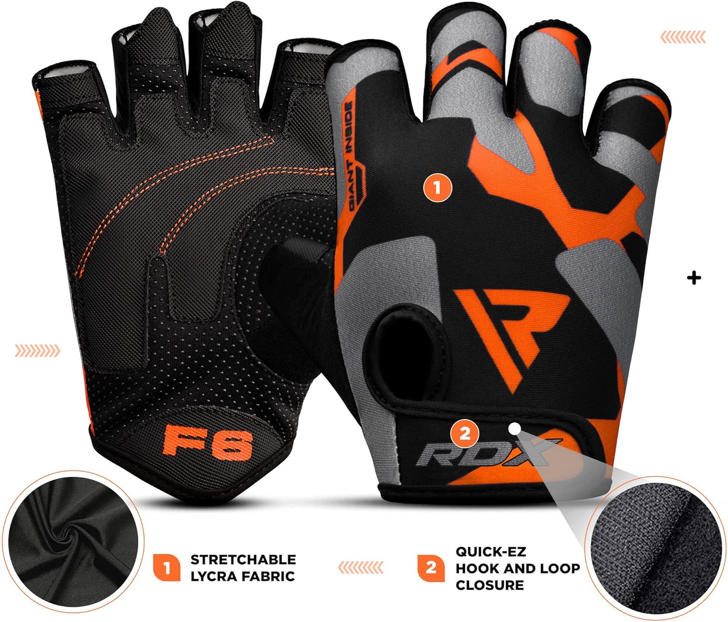 RDX Weight Lifting Gloves Gym Fitness Workout, Anti Slip Padded Palm Elasticated Strength Training Equipment Men Women Half Finger Exercise Bodybuilding Calisthenics Cycling Rowing Climbing - Image 2
