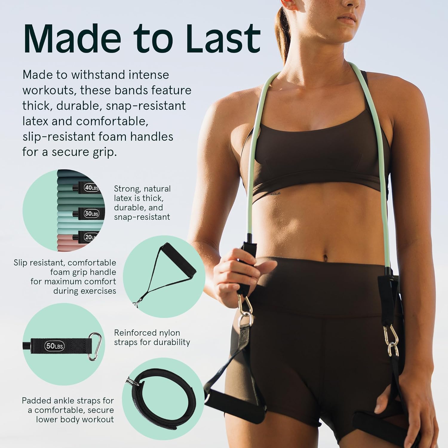 Retrospec Train Resistance Bands Set for Working Out - 5 Stackable Bands, Handles & Door Anchor - Portable Fitness Equipment for Physical Therapy & Yoga Includes Carry Bag - Image 5