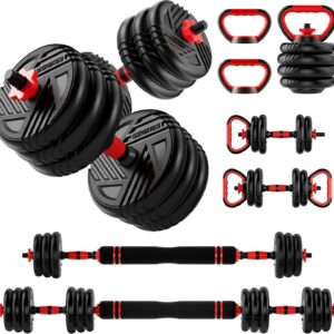 Adjustable Dumbbell Set, 10/20/30/45/70/90lbs, 5 in 1 Multi-Function Dumbbells Set Converts to Barbell & Kettlebell, Weight Set for Home Gym Workout, Suitable for Men/Women Strength Training
