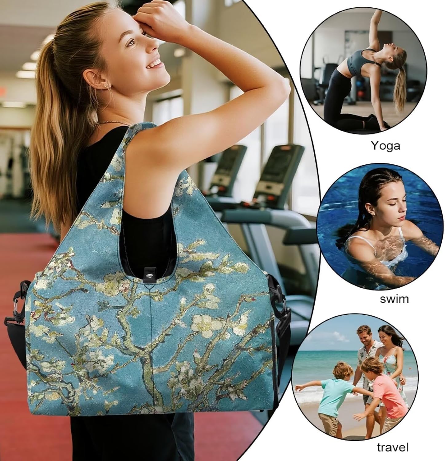 Yoga Gym Bag with Removable Adjustable Shoulder Strap, Shoe Compartment & Top Yoga Mat Holder 17.72x8.66x9.84in - Image 4