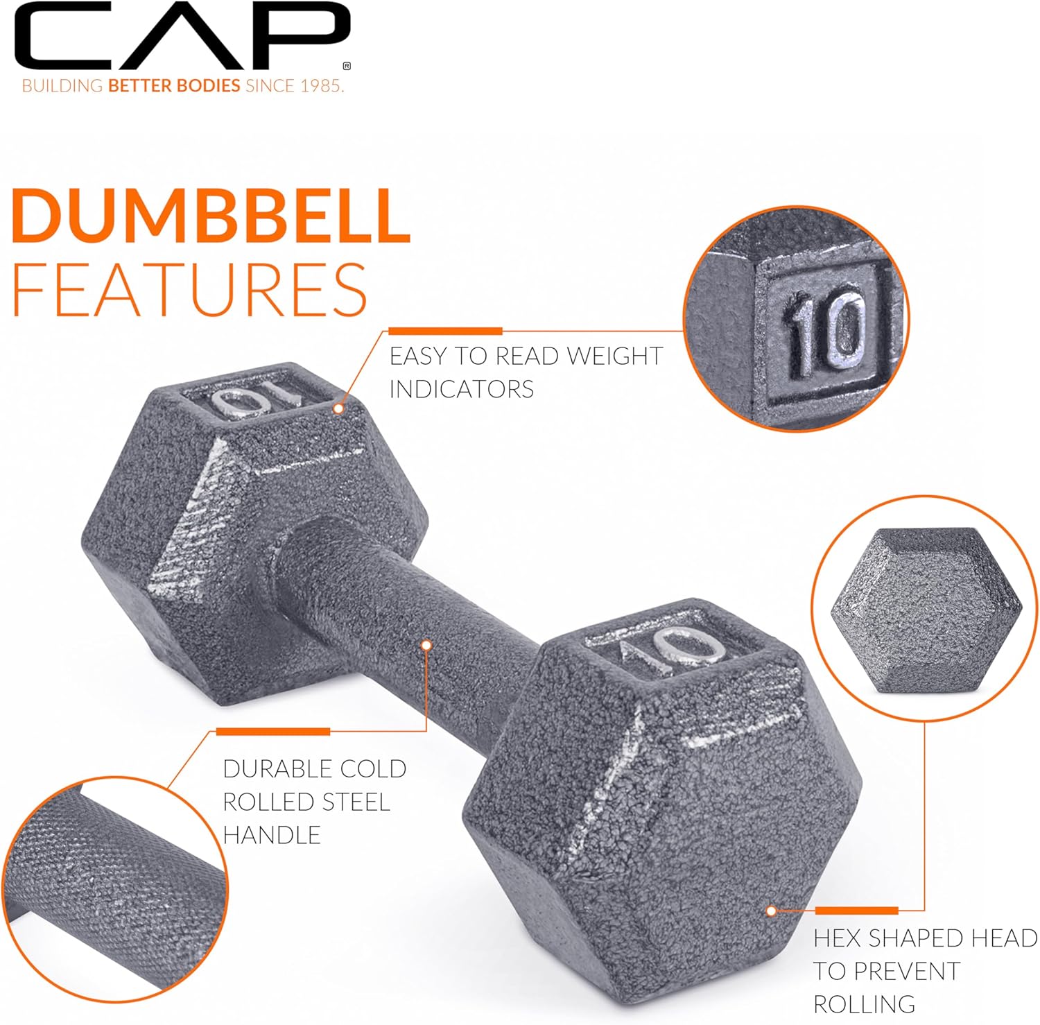 CAP Barbell Cast Iron Hex Dumbbell | Multiple Options - Image 3