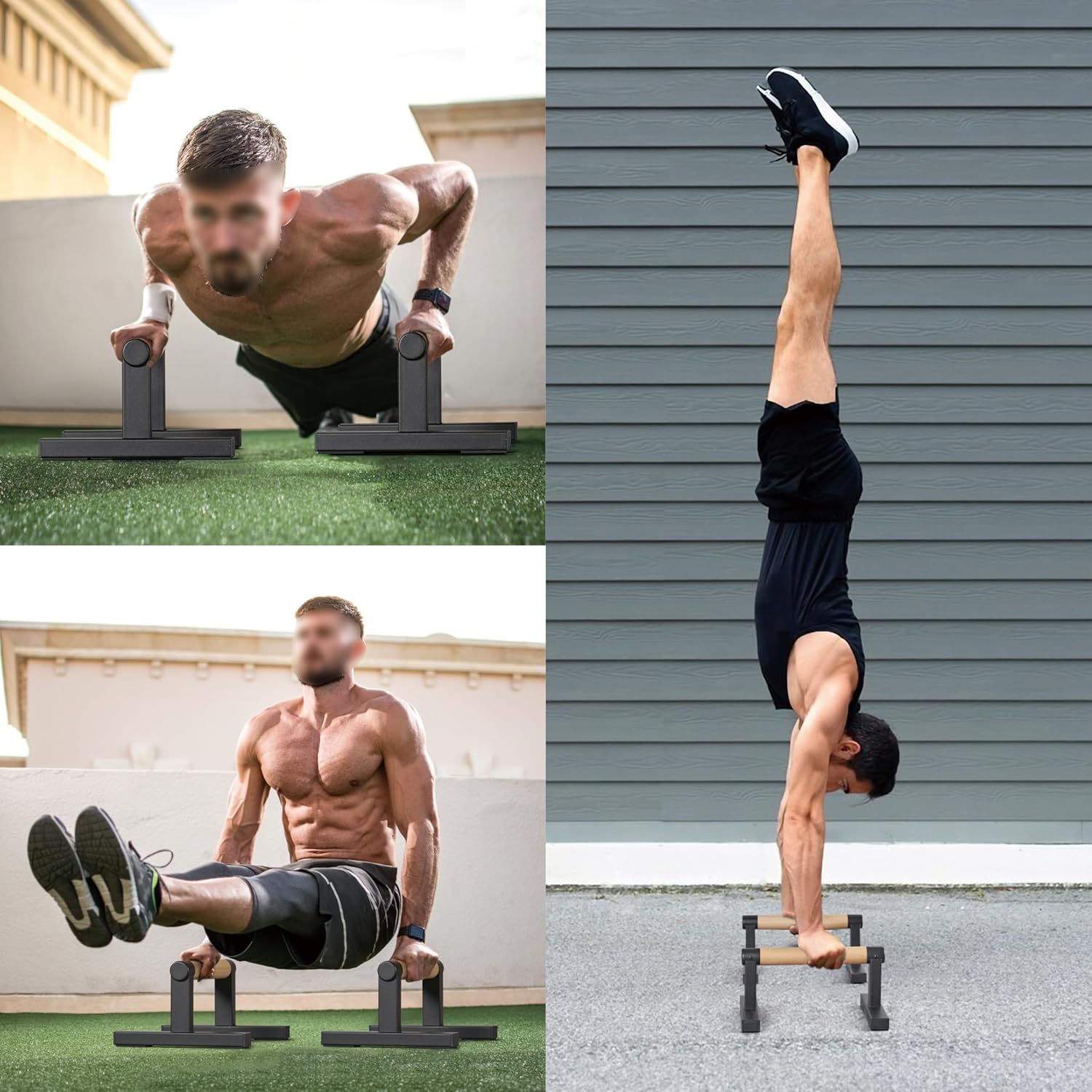 1 Pair Wooden Parallettes Push Up Bars for Men, Strength Training Pushup Stands Handles for Home Calisthenics, Fitness, Floor Workouts Solid Wood with White Metal Bracket - Support 500 lbs - Image 7