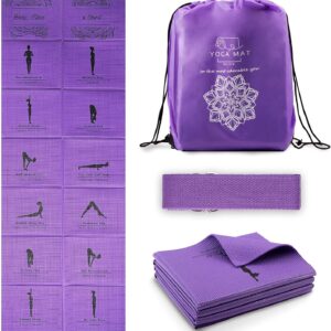 Foldable Yoga Mat for Women, Non Slip Exercise Mat for Home Gym, 5mm Travel Yoga Mats Set With Stretch Strap for Yoga Pilates and Fitness, 68″L x 24″W x 0.2 Inch Thick
