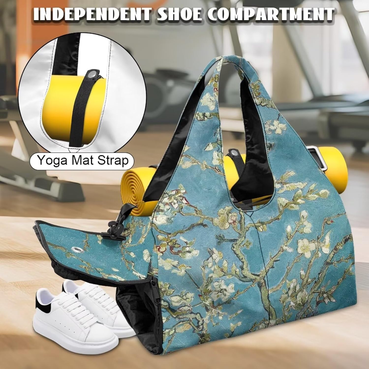 Yoga Gym Bag with Removable Adjustable Shoulder Strap, Shoe Compartment & Top Yoga Mat Holder 17.72x8.66x9.84in - Image 5