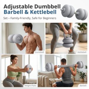 RYGEO Adjustable Dumbbell Set 22lb/44lb/66lb/80lbs Free Weights and Connector, Convert to Barbell, Kettlebells, All Floor Friendly Soft-shell Dumbbells, Home Gym Fitness for Men Women