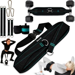 Hip Thrust Belt for Women & Men | Heavy-Duty Glute Workout Equipment with Traction Straps, Wristbands, Carabiners & Carry Bag | Supports Dumbbells, Kettlebells & Plates Up to 300-lbs | Home & Gym Training Belt