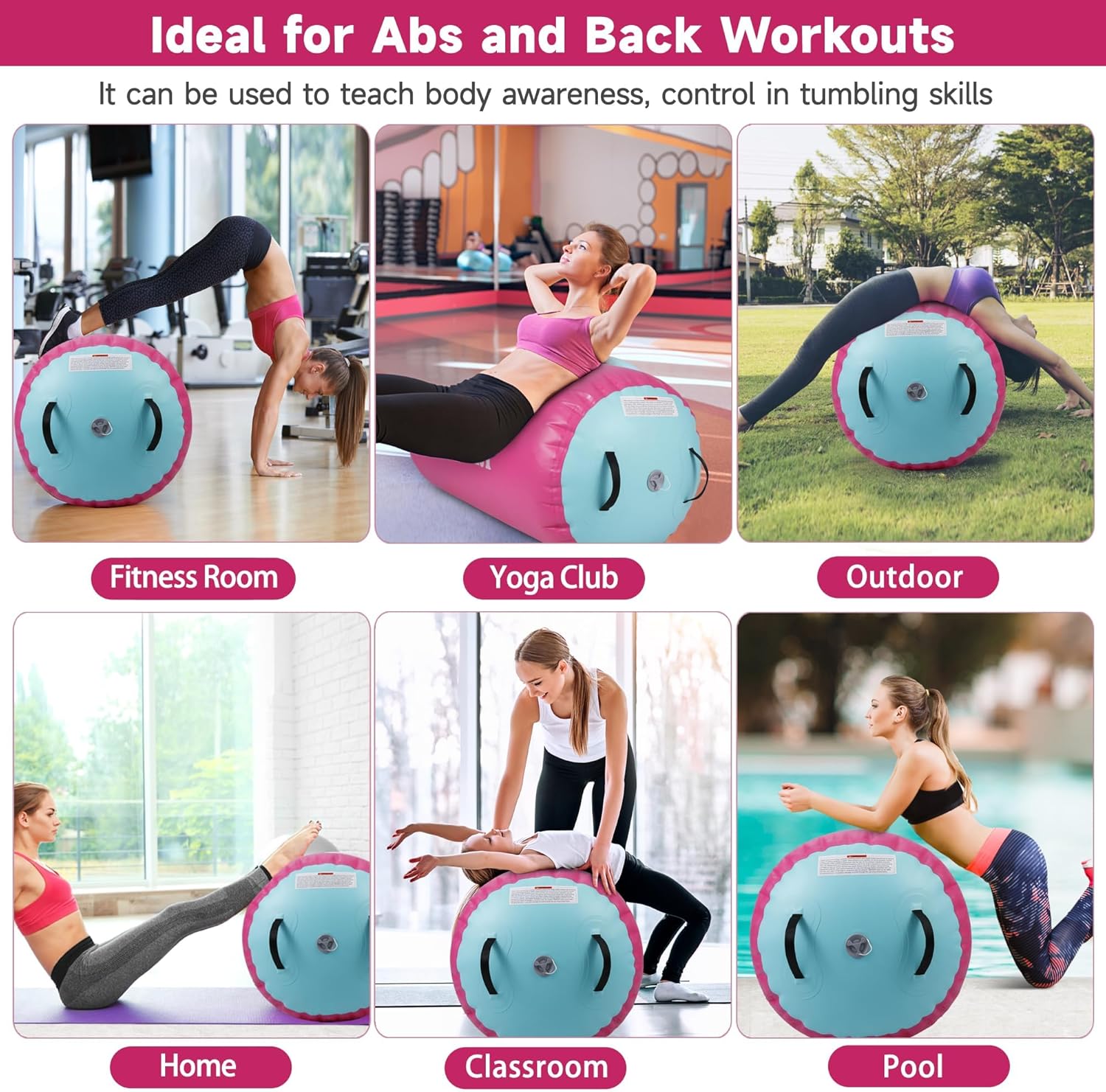 Air Barrel - Air Roller Gymnastics Barrel for Back Handspring Trainer, Air Tumble Mat with Pump for Gym Training/Yoga Balance Exercise/Cheerleading/Home and Outdoor Use - Image 6
