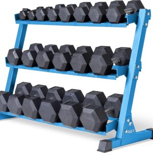 REP Fitness Rubber Hex Dumbbell Set, Adjustable Weight Pairs, Home Gym Equipment, Strength Training For Men Women, Black Coated Grips, Workout Rack Storage Optional, Heavy Lb Free Weights