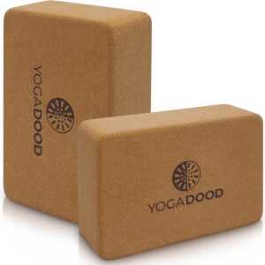YOGA DOOD Premium Cork Yoga Blocks 2 Pack – Superior Grip & Stability for Enhanced Alignment – Eco-Friendly Biodegradable