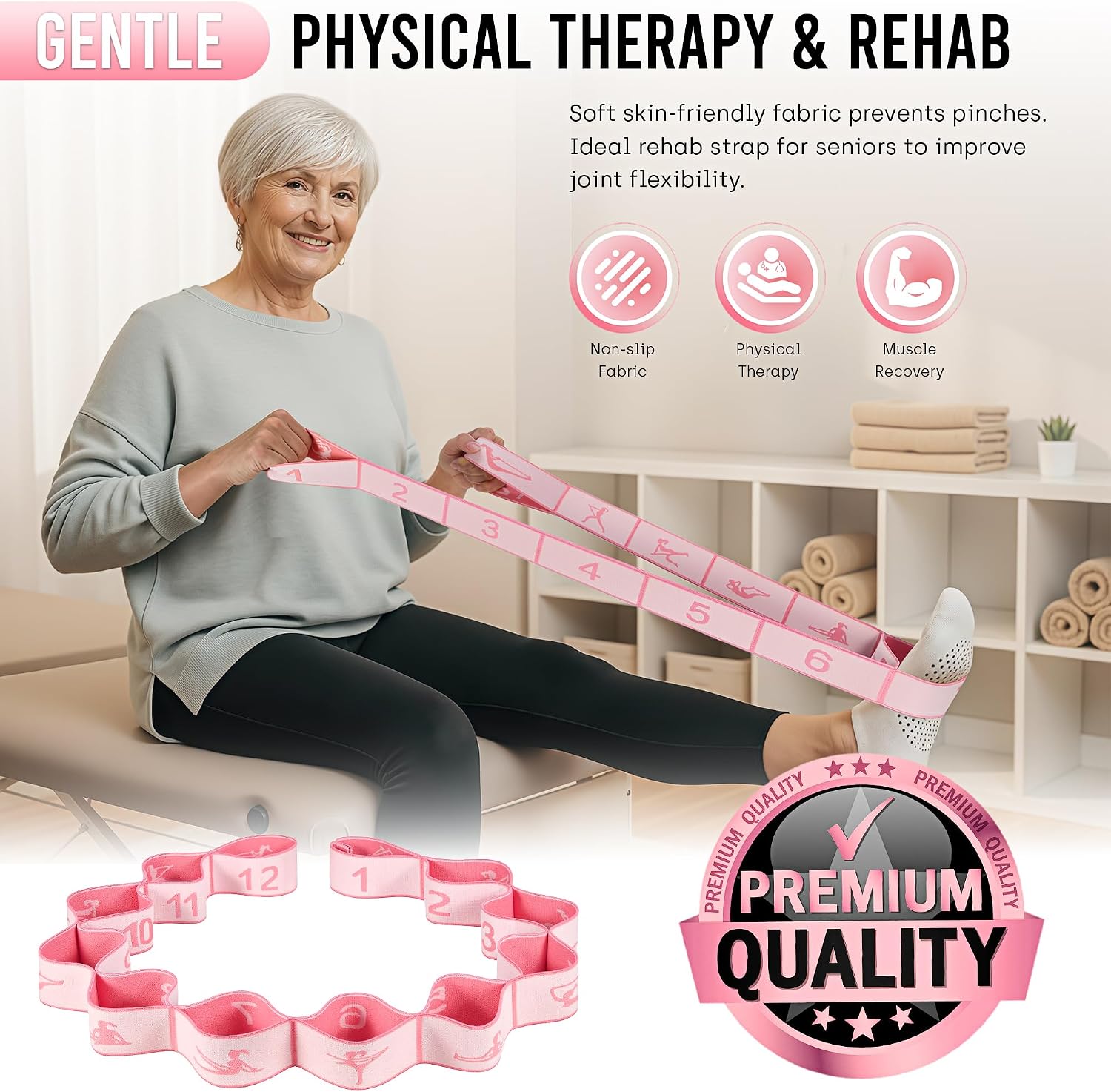 Resistance Bands, Stretch Band for Exercise, Physical Therapy, Rehab & Flexibility, Home Gym Equipment for Yoga, Pilates, Dance, Gymnastics, Number Loop Elastic Strap for Leg and Hip Stretches - Image 2