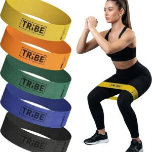 Tribe Lifting Fabric Resistance Bands for Working Out – 5 Exercise Bands Set for Legs and Glutes – Booty Bands for Women and Men – Thick Cloth Workout Bands for Physical Therapy, Hip Training