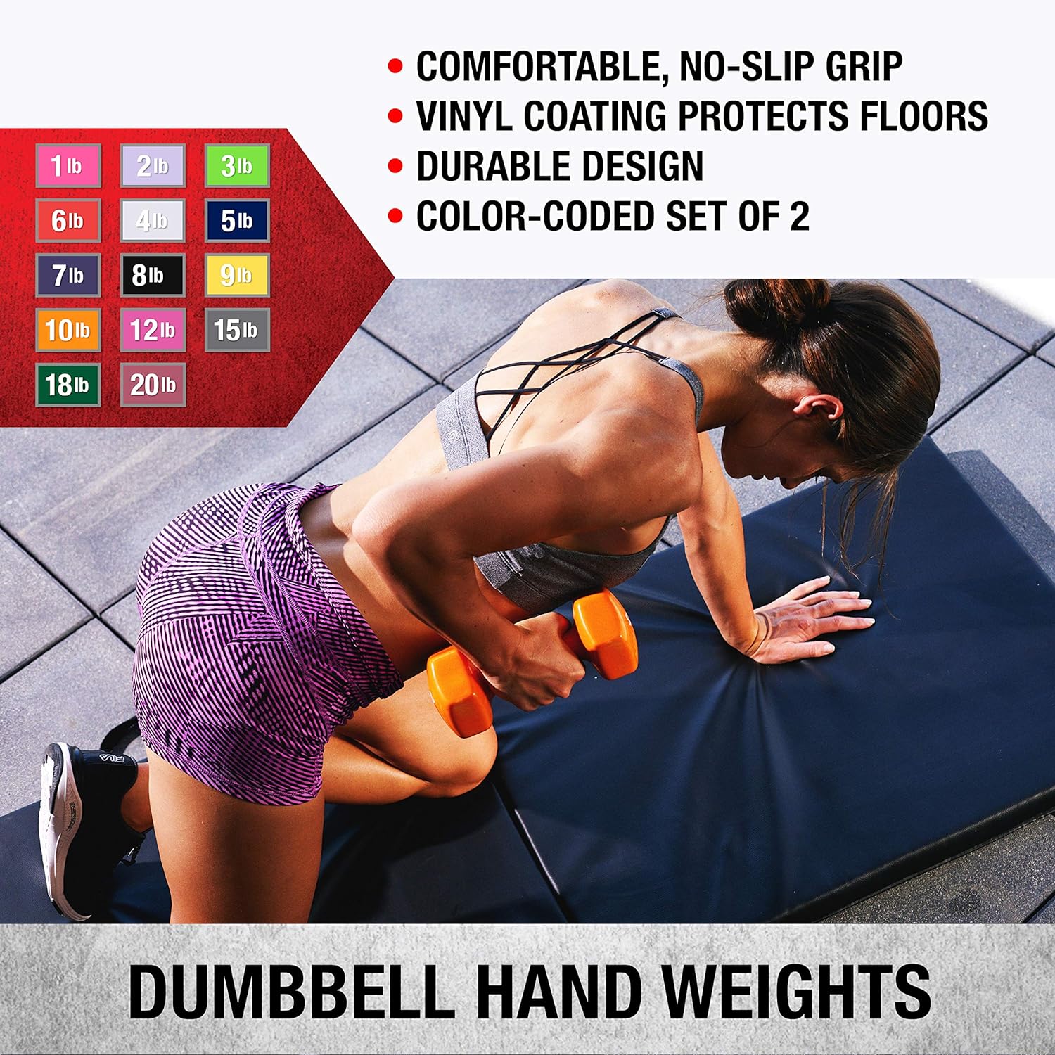 SPRI Dumbbells Hand Weights Set of 2 - Vinyl Coated Exercise & Fitness Dumbbell for Home Gym Equipment Workouts Strength Training Free Weights for Women, Men (1-10 Pound, 12, 15, 18, 20 lb) - Image 2