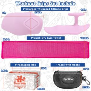Large Silicone Workout Grips Kit with Gym Towel &Storage Case,Weight Lifting Gloves Alternative,Gym Grips Gloves Gifts for Men Women,Gym Hand Palm Protection Pads for Dumbbell,Barbell,Rypt