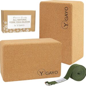 Y O Gayo Premium Cork Yoga Blocks – Durable & Sturdy Natural Cork Yoga Blocks for Stability, Balance, Alignment, Stretching, and Support in Yoga & Pilates