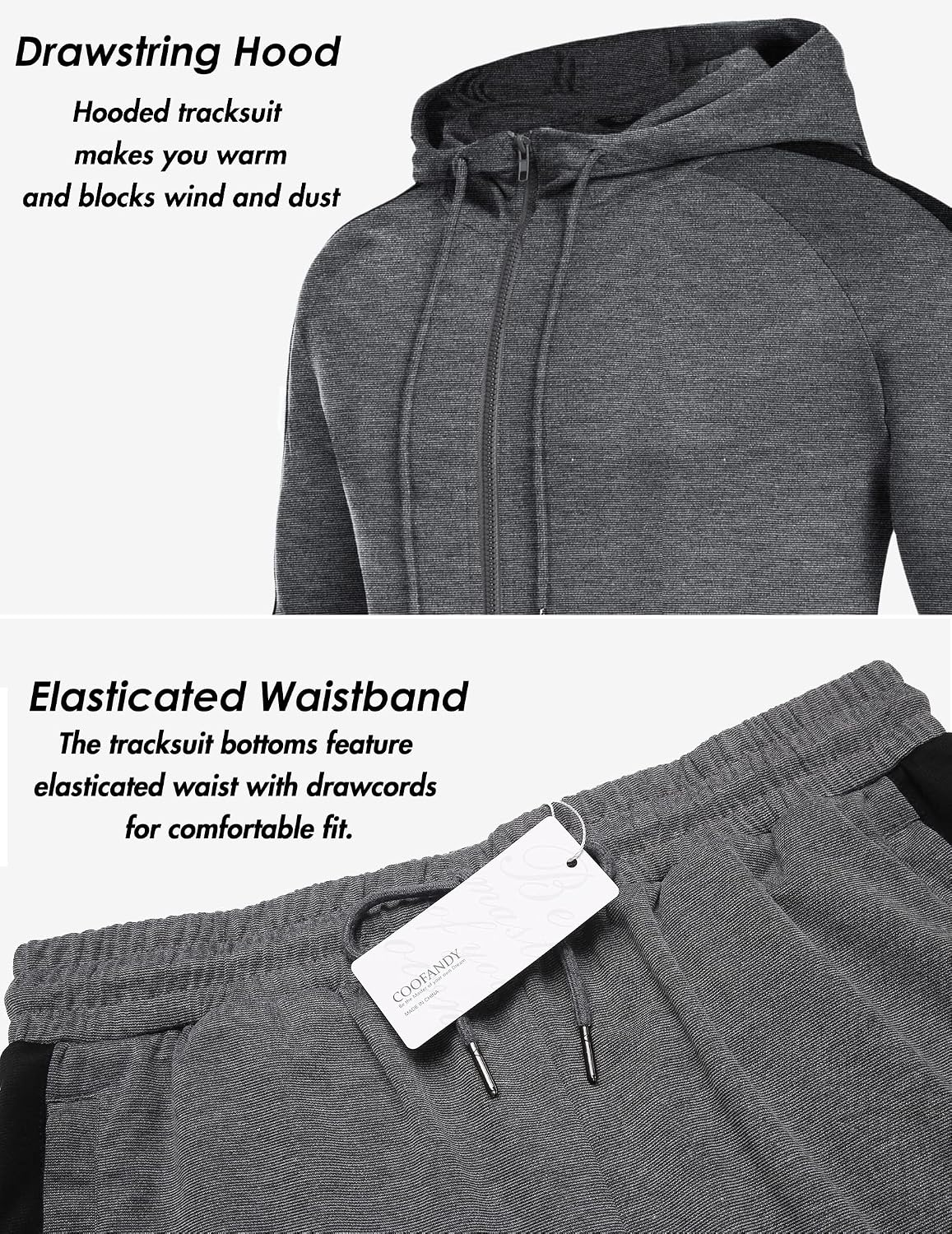 COOFANDY Tracksuit Mens with Zipper Pockets Full Zip Hoodie Sweatsuit 2 Pieces Running Jogging Sports Casual Sweat Suits - Image 5