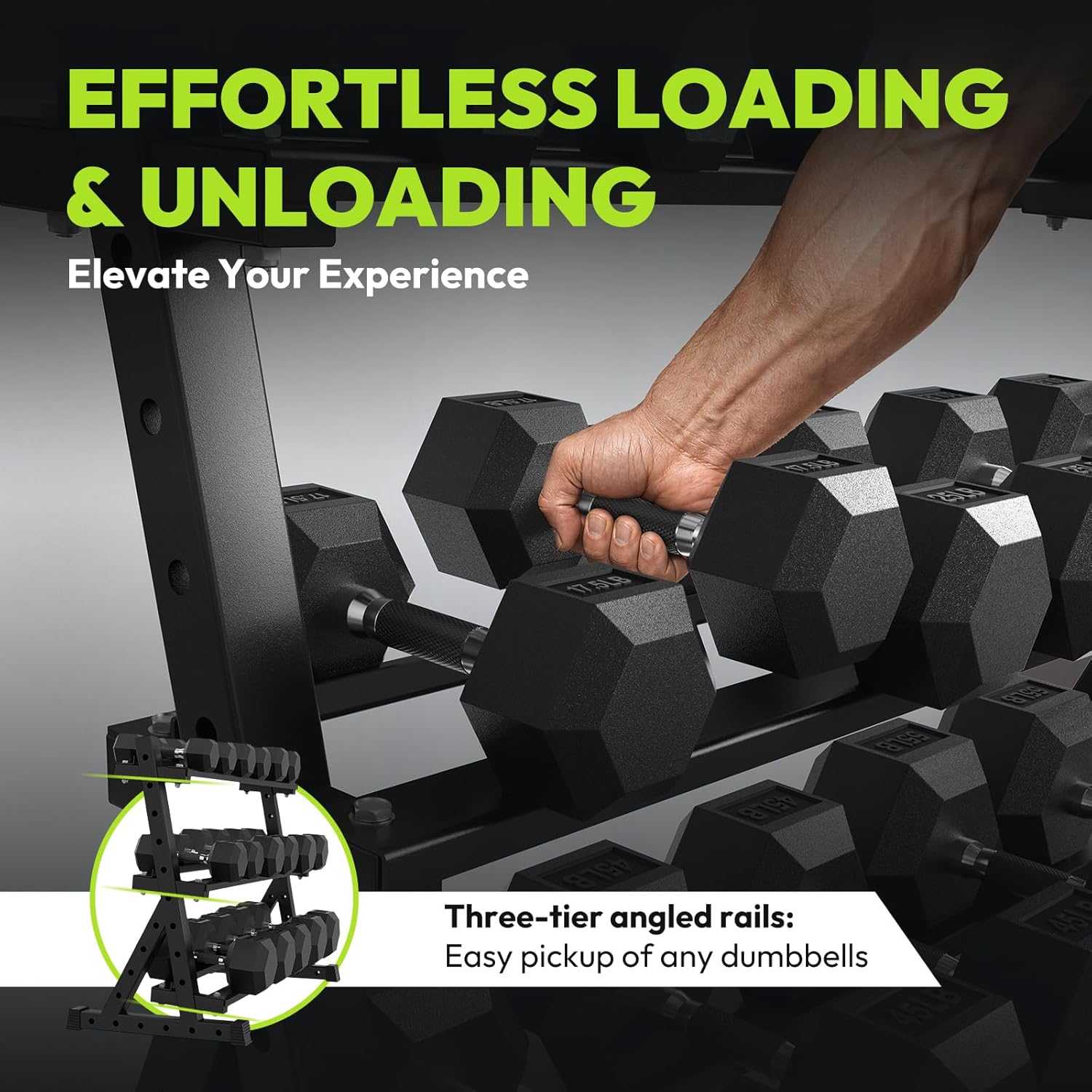 HANDBODE Hex Dumbbell Set with Rack, 350-690 lb, Non-Slip Rubber Grip Handles, Rubber Coated Fixed Weights, Heavy Duty Storage Stand, Hexagon Shape, Multiple Weight Options for Home Gym Strength Training - Image 7