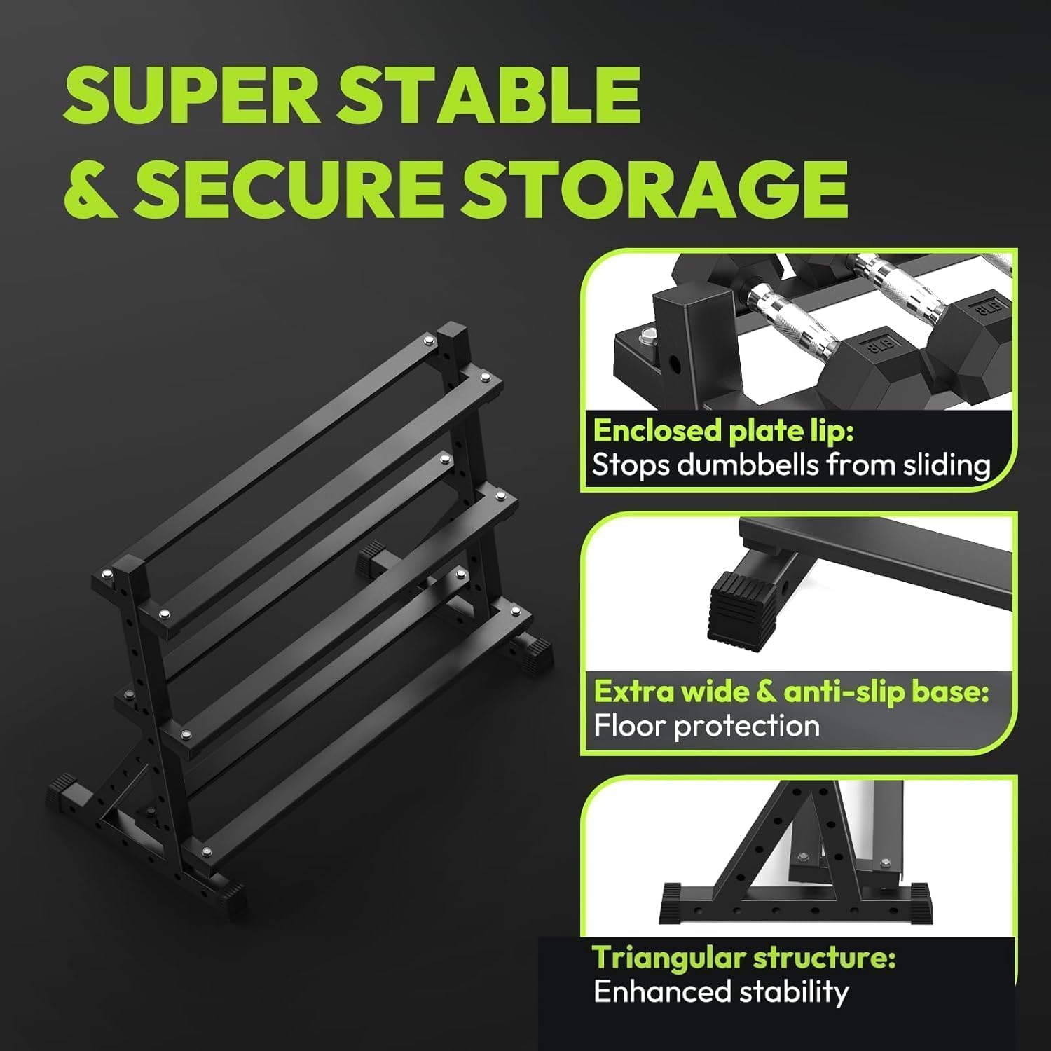 HANDBODE Hex Dumbbell Set with Rack, 350-690 lb, Non-Slip Rubber Grip Handles, Rubber Coated Fixed Weights, Heavy Duty Storage Stand, Hexagon Shape, Multiple Weight Options for Home Gym Strength Training - Image 8