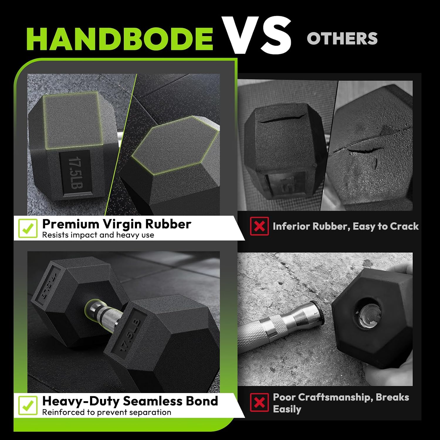 HANDBODE Rubber Coated Hex Dumbbell Set with A-Frame Rack, 100 lb - 600 lb Multiple Options Weight, Hexagon Non-Rolling Shape, Ergonomic Knurled Handle, Home Gym Equipment for Strength Training - Image 3