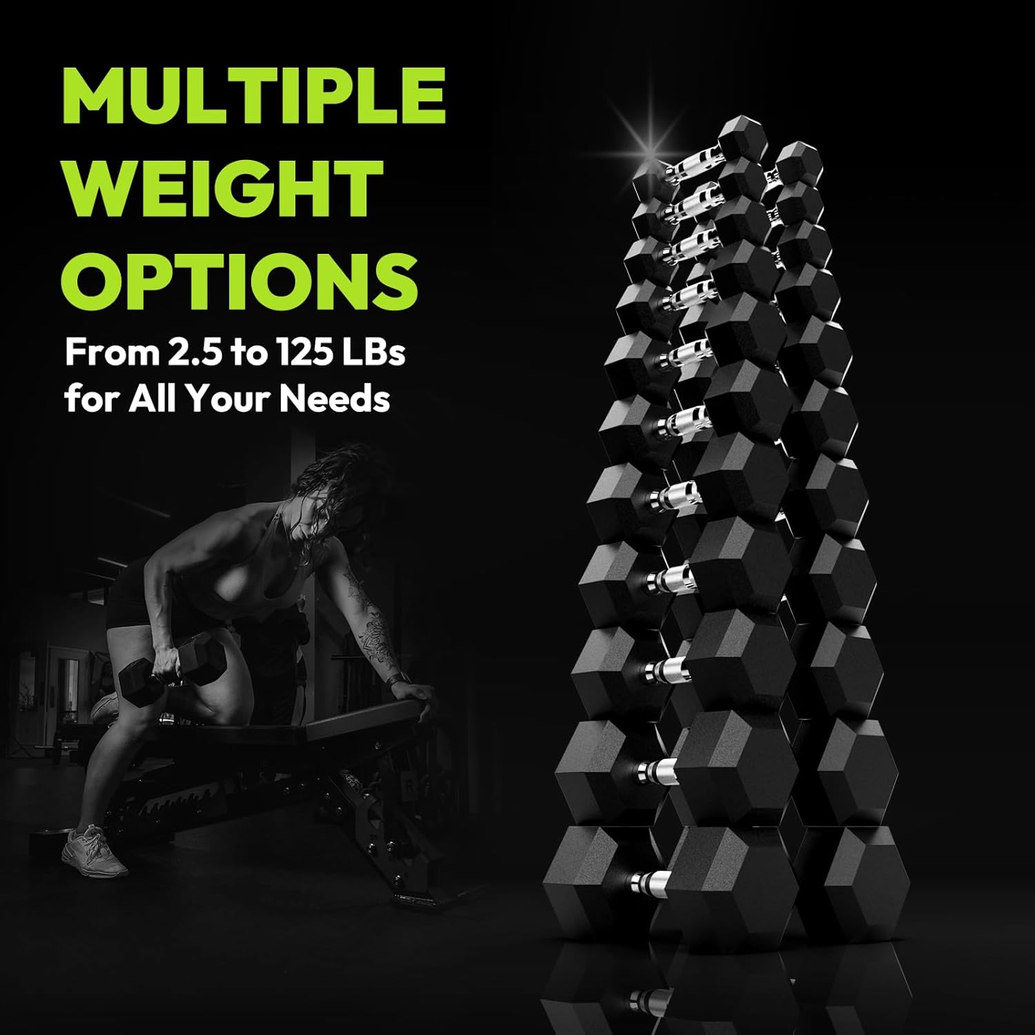 HANDBODE Rubber Coated Hex Dumbbell Set with A-Frame Rack, 100 lb - 600 lb Multiple Options Weight, Hexagon Non-Rolling Shape, Ergonomic Knurled Handle, Home Gym Equipment for Strength Training - Image 9