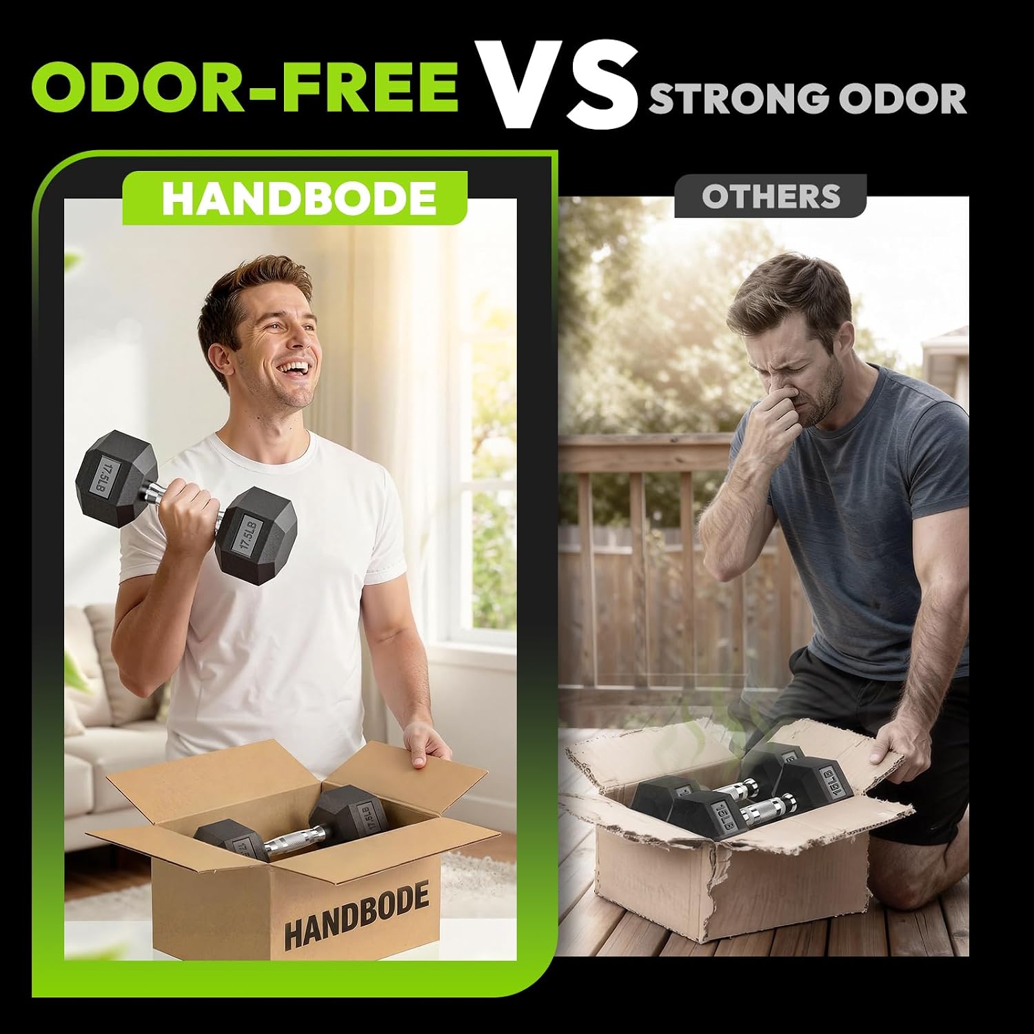 HANDBODE Rubber Coated Hex Dumbbell Set with A-Frame Rack, 100 lb - 600 lb Multiple Options Weight, Hexagon Non-Rolling Shape, Ergonomic Knurled Handle, Home Gym Equipment for Strength Training - Image 4