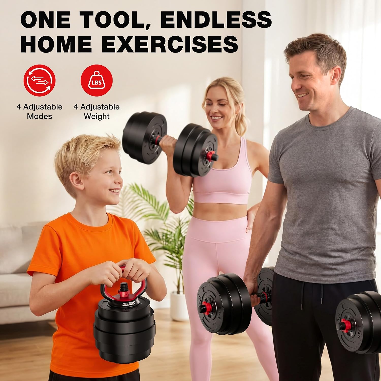 AD01 Adjustable Dumbbells Set, 30/45/70/92LBS Free Weight Set, 5 in 1 Weight Set Used as Kettlebells, Barbell, Push up Stand, Exercise Fitness for Home Gym Suitable Men/Women - Image 5