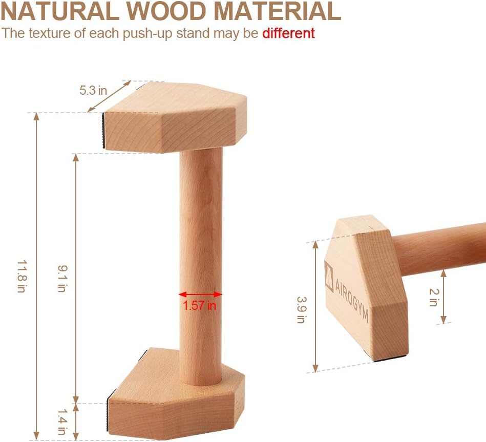 Push-up Stand, 2 PCS Wood Pushup Bars Non-Slip Base Exercise Home Workout Equipment, 30CM Wooden Parallettes Handle Stands Grip for Men Strength Training, Planks Calisthenics - Image 2
