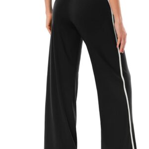 Women’s Wide Leg Yoga Pants with Side Stripe, High Waisted Color Block String Lounge Pants, Workout Flowy Track Pants with Pockets