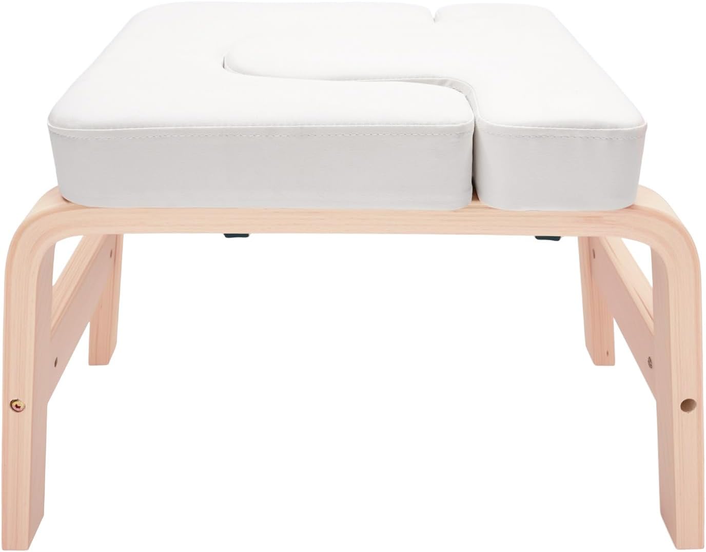 Yoga Headstand Bench with T-Block, Inversion Stool for Headstands Handstands, 440lbs Capacity Wood & PU Yoga Invert Chair for Balance Flexibility Training, Home Gym Equipment for Beginners, White