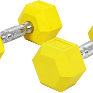 Rubber Encased Hex Weights Dumbbells Set of 5 – 50 lb Pair | Cast Iron Hand Weights with Anti-Slip Grip for Home Gym Strength Training