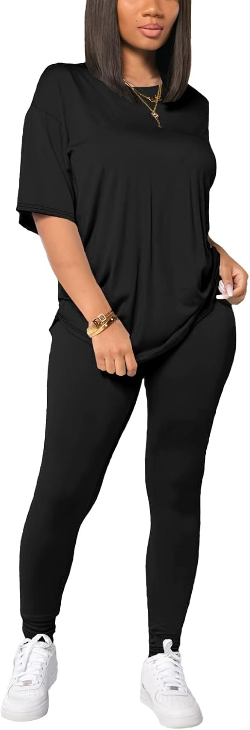HBQ Women 2 Piece Outfits Summer Sweatsuits Drop Shoulder Tracksuits Biker Short Workout Jogger Sets