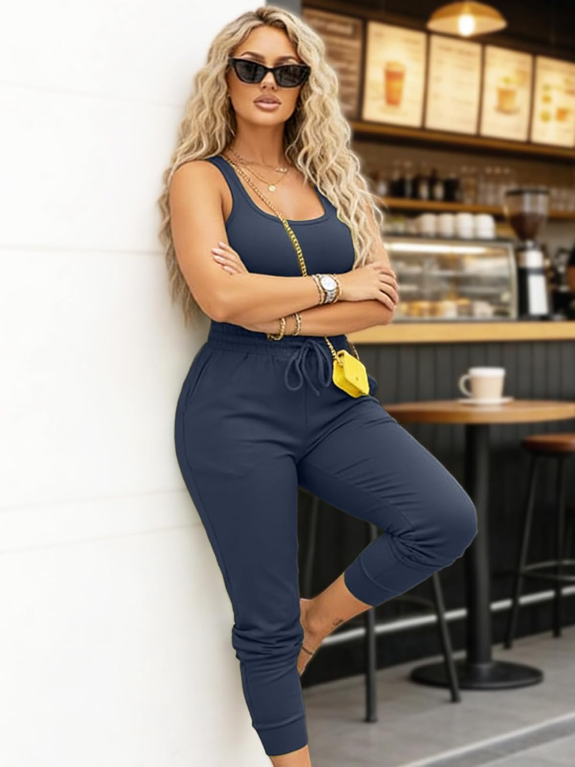 Women’s Active Set, Sleeveless Scoop Neck Top and Drawstring Pants Activewear, Tracksuit for Workout or Casual Wear - Image 4