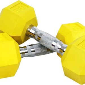 Rubber Encased Hex Weights Dumbbells Set of 5 – 50 lb Pair | Cast Iron Hand Weights with Anti-Slip Grip for Home Gym Strength Training