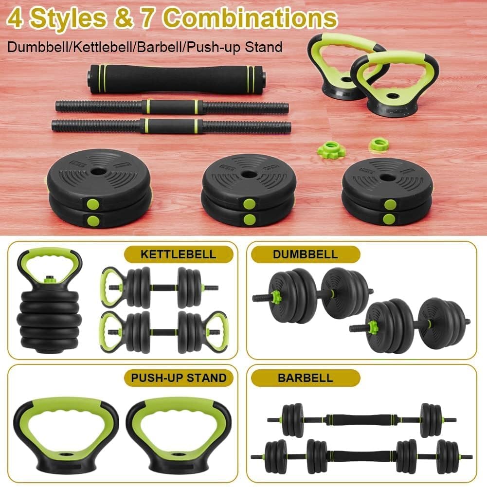 44/66/88 Lbs Adjustable Dumbbell Set, 4-in-1 Free Weights Set with Connector, Fitness Exercise Equipment Used As Barbell, Kettlebells, Push Up Stand, Weights Set for Home Gym Suitable Men/Women - Image 5