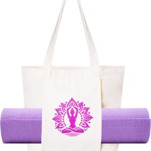 Yoga Mat Bag for Women Canvas Tote Bags with Yoga Mat Carrier Gym Bag for Workout Pilates Travel Beach and Office