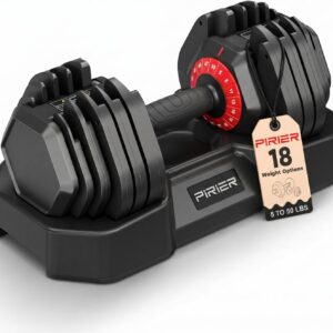 PIRIER Adjustable Dumbbell Set 50LB, 18-in-1 Free Weight Adjustable Dumbbells, One-Hand Twist Adjust, Space-Saving Design, Home Gym Strength Training Equipment for Men & Women