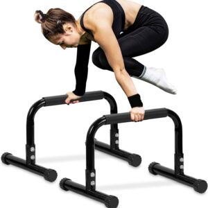 TABEKE Push Up Bar, 14” High Steel Parallettes & Dip Bar with Full Coverage Foam Handle, Heavy-Duty Calisthenics Parallel Bars for L-Sit, Dips, Home Gym Strength Training Workout