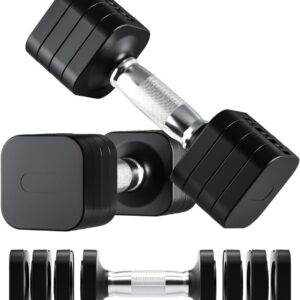 RUNWE 10lb Dumbbell Set of 2-4 in 1 Fast Adjustable Free Weight Set, Each 4lb 6lb 8lb 10lb for Women & Men Exercise Fitness for Home Gym, Also Can Be Used Push Up Bar