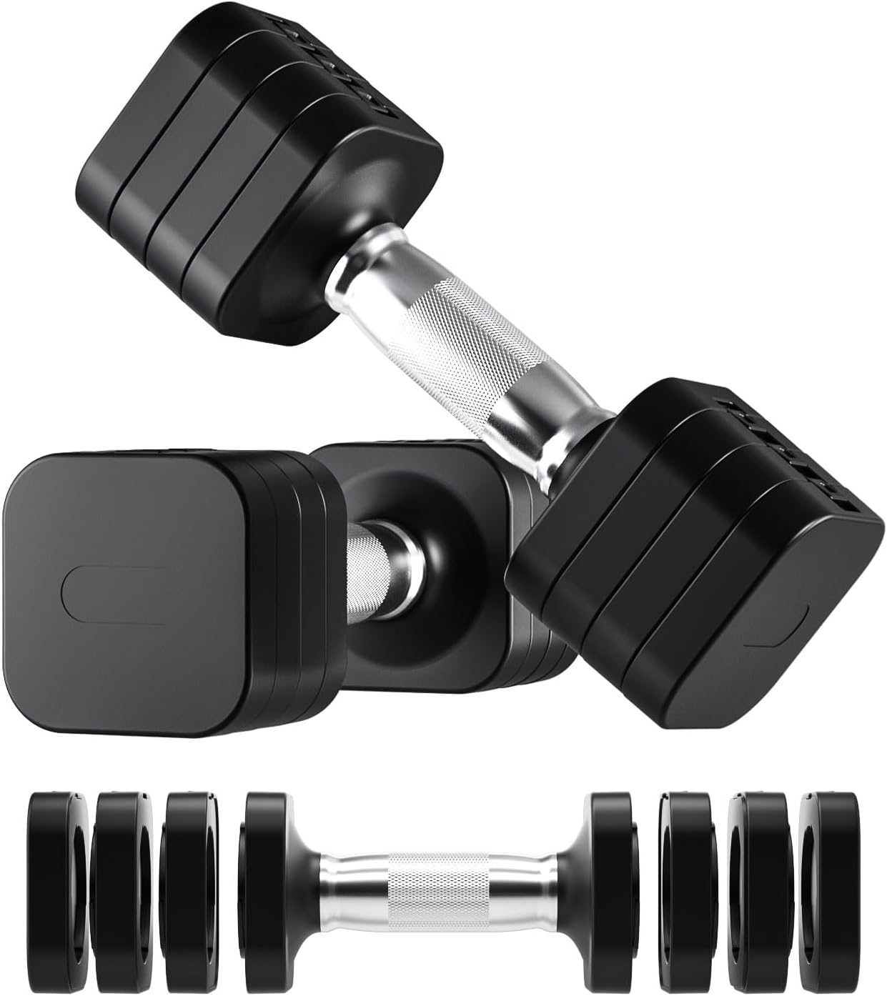 RUNWE 10lb Dumbbell Set of 2-4 in 1 Fast Adjustable Free Weight Set, Each 4lb 6lb 8lb 10lb for Women & Men Exercise Fitness for Home Gym, Also Can Be Used Push Up Bar