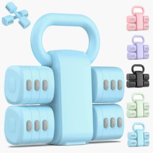 2-in-1 Adjustable Dumbbell Set, Upgraded 4 Levels Hand Weights for Women Men, Each 2.2/3.3/4.4/5.5lb, Convertible Weights Dumbbells and Kettlebell Set for Home Gym Exercise & Fitness