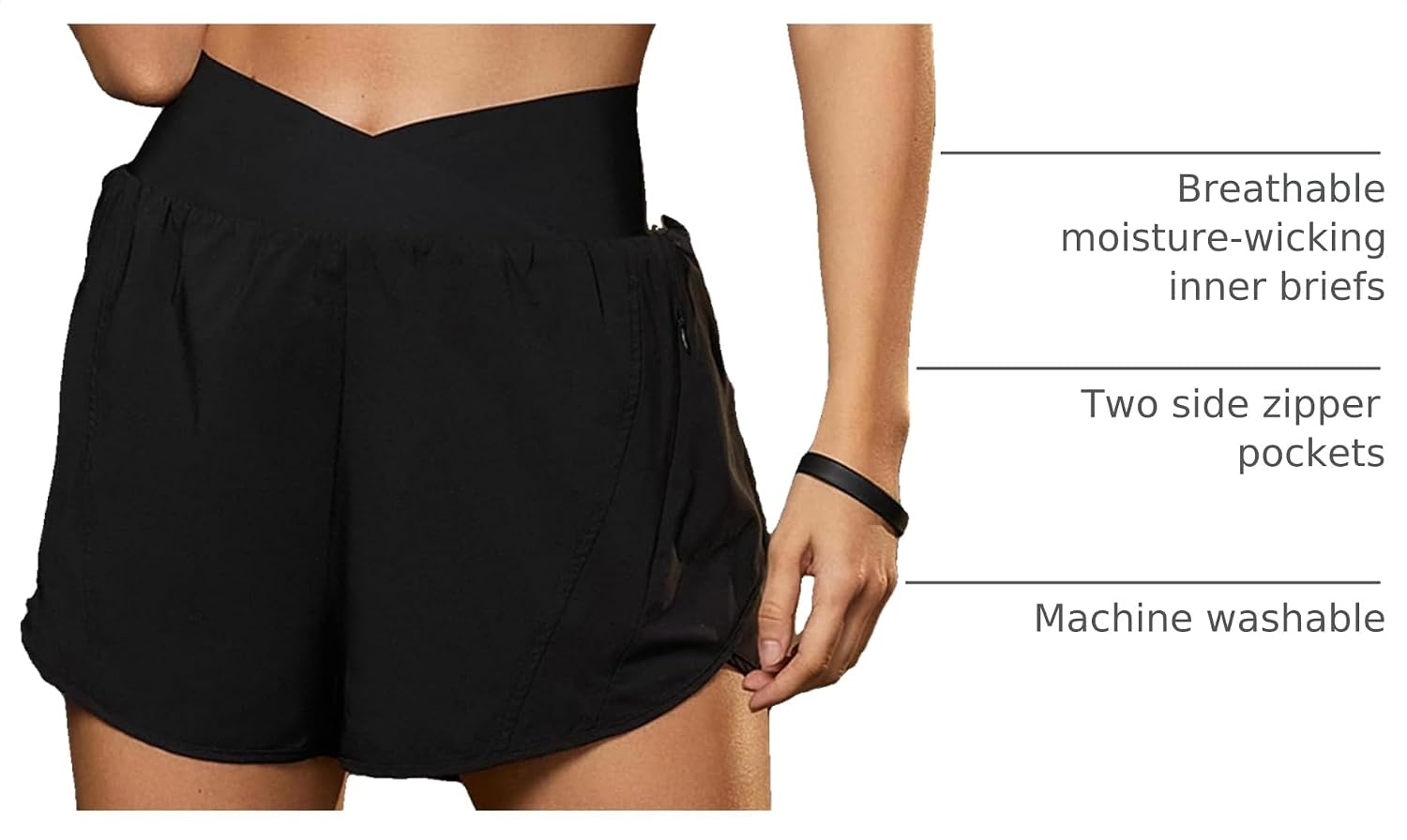 Blooming Jelly Women's Workout Shorts Athletic Running Shorts Crossover High Waisted Gym Shorts with Zipper Pockets - Image 4