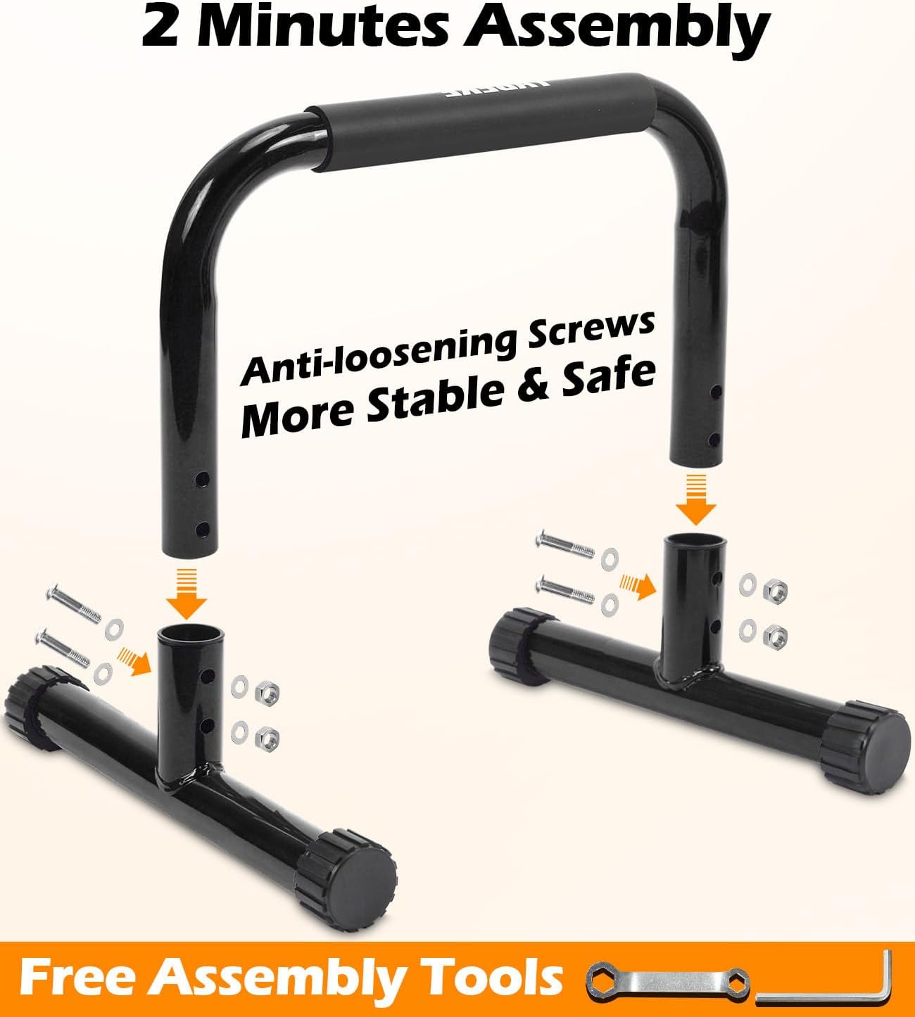 TABEKE Push Up Bar, 14'' High Steel Parallettes & Dip Bar with Full Coverage Foam Handle, Heavy-Duty Calisthenics Parallel Bars for L-Sit, Dips, Home Gym Strength Training Workout - Image 7