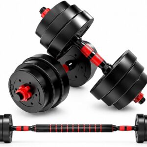 WSA Adjustable Dumbbells Set 44/67/89 LB, 2-in-1 Dumbbell & Barbell Set with Connector Bar, PVC Cement Plates, Anti-Slip Handles, Locking Nuts, Home Gym Strength Training for Men & Women