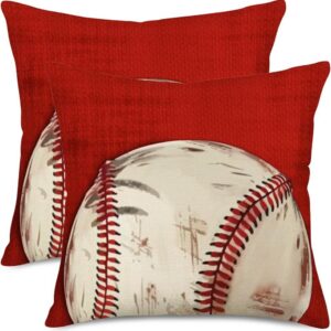 Sports Throw Pillow Covers White Red Baseball Pillow Covers for Boys Room 18×18 Inch Set of 2 Balls Baseball Decorative Pillow Cases Kids Bedroom Sofa Couch Home Decorations