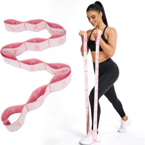 KUZARO Fitness Resistance Bands with 12 Loops, Numbered Resistance Bands for Physical Therapy, Women Stretch Strap for Home Gym, Elastic Exercise Bands for Yoga, Pilates, Leg Stretching, Dance