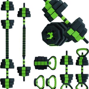 4-In-1 Adjustable Dumbbell Set, 44LB Free Weight Set with Connector,Weights Dumbbells Set Used As Kettlebells, Barbell, Push Up Stand, Fitness Exercise for Home Gym Suitable Men/Women,Green